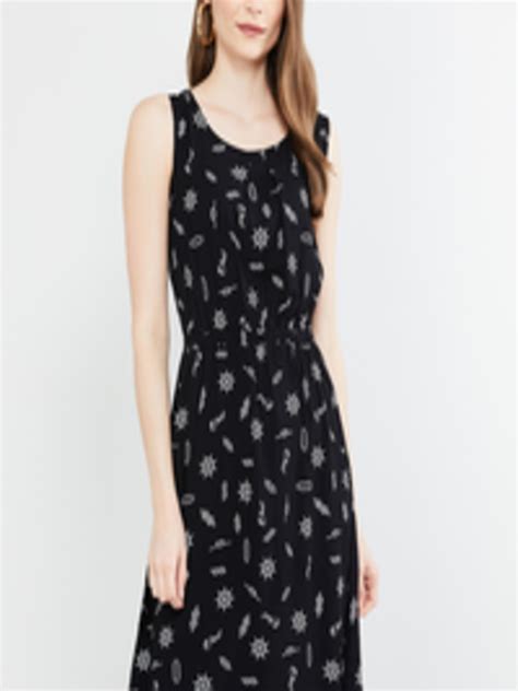 Buy Max Women Black Printed Fit And Flare Dress Dresses For Women
