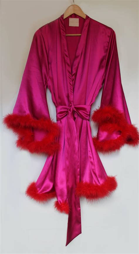 Maguy De Chadirac Hot Pink Silk Satin Marabou Trimmed Robe Hardly Ever Worn It