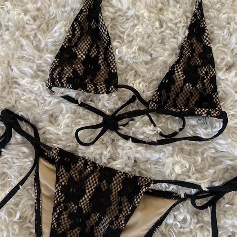 Black Lace Bikini Size M Never Worn Top Is More Depop