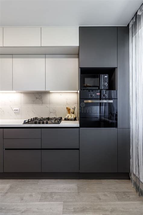 Modern Interior Of Kitchen In Luxury Private House Grey Design Marble