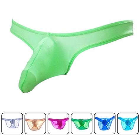 Ropa Interior Sexy Gay Para Hombre Bikini De Seda De Hielo Suspensorio Transparente Bolsa