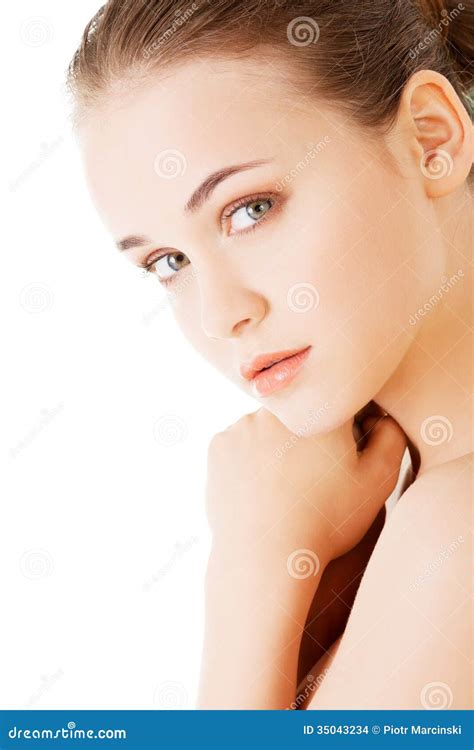Attractive Naked Woman Looking At Camera Closeup Side View Stock Photo Image Of Looking