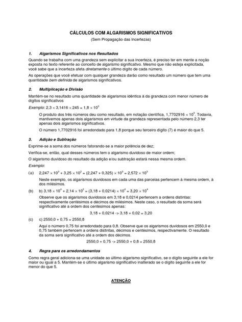 Numero Significativo - Cálculos com Algarismos Significativos | PDF | Algarismos ...