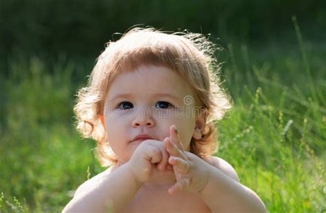 Baby Face Close Up Funny Little Child Closeup Portrait Blonde Kid