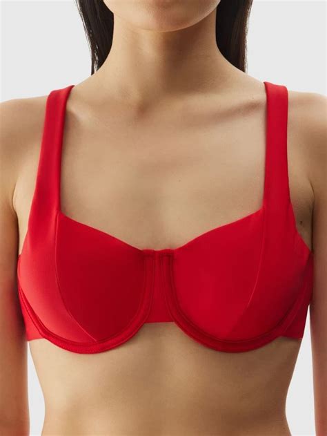 Strój kąpielowy góra od bikini damska 4F 4FWSS24UBKTF042 62S Czerwony 4F Moda Sklep EMPIK