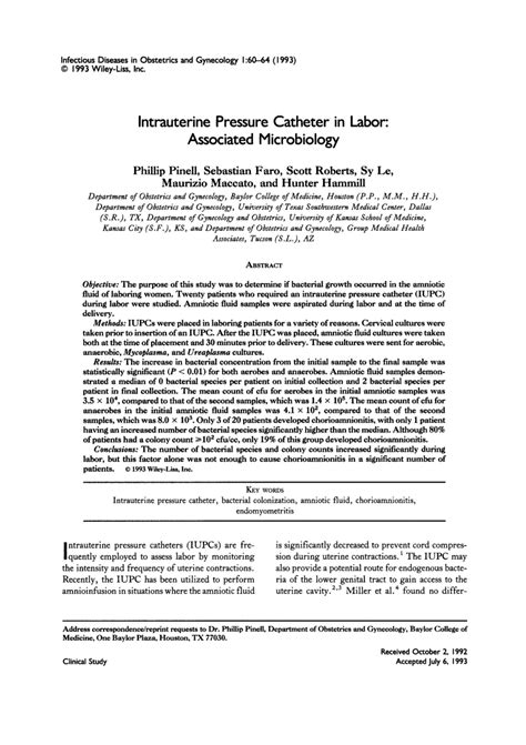 (PDF) Intrauterine Pressure Catheter in Labor: Associated Microbiology