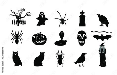 Halloween Symbols Vector Silhouette Illustration Isolated Pumpkin