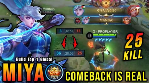 COMEBACK 25 Kills Miya Perfect SAVAGE Build Top 1 Global Miya