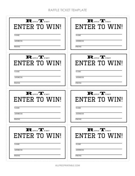 Raffle Ticket Enter To Win Free Printable