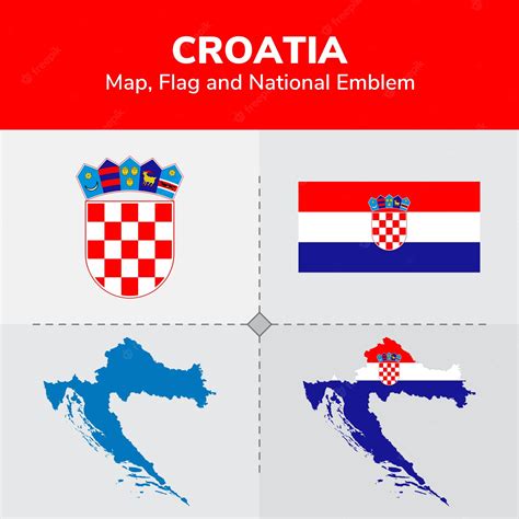 Premium Vector | Croatia map, flag and national emblem