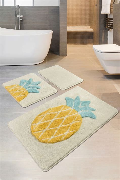 Set covoraș de baie 3 bucăți Chilai Ananas Acril Multicolor