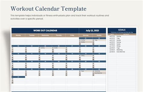 Exercise calendar template