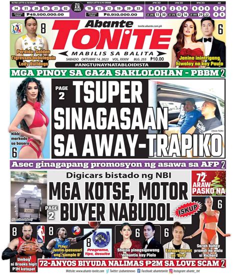 Tonite Front Page Balita Ngayong Oktubre Abante Tonite