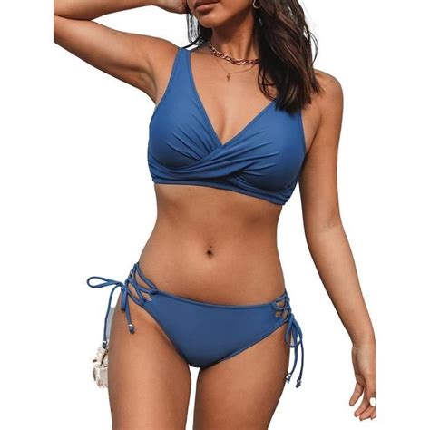 Maillot De Bain Femme Bikini Froncé et Torsadé Ensemble Bikini à laçage Imprimé Floral Maillots