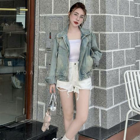 áo khoác jean nữ áo khoác bò nữ bò chun gấu xịn sò hot trend gơn phố linhbt I Shopee Việt Nam