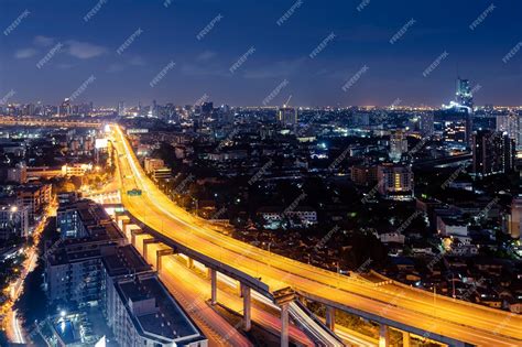 Premium Photo Expressway Arial View During Night With Light Trail