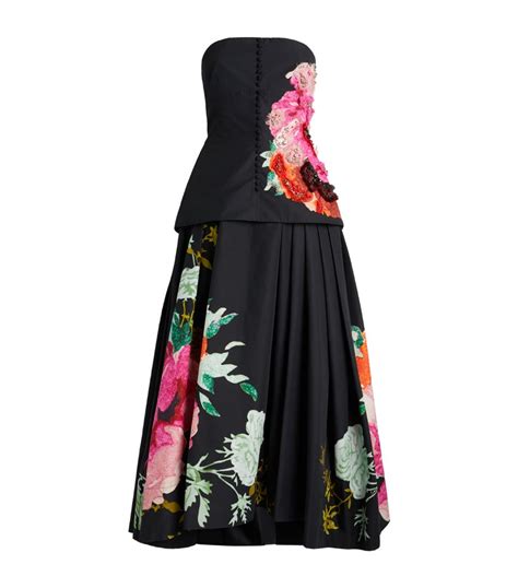 Womens Erdem Black Strapless Floral Print Midi Dress Harrods Us