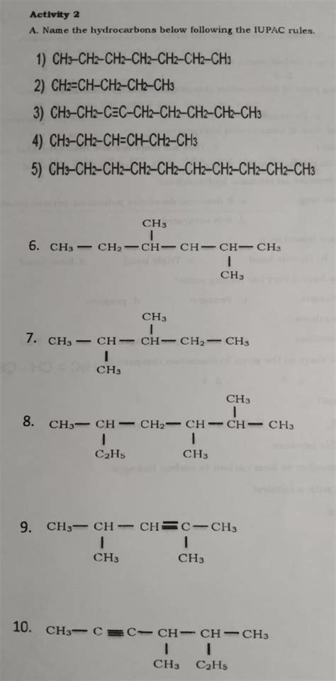 Activity 2 A Name The Hydrocarbons Below Following The Iupac Rules 1