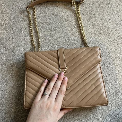 Nude Quilted Shoulder Bag With Gold Chain And Logo Depop