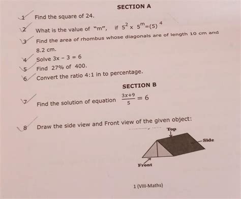 Class 8th CBSE Annual Question Paper Of Maths Brainly In