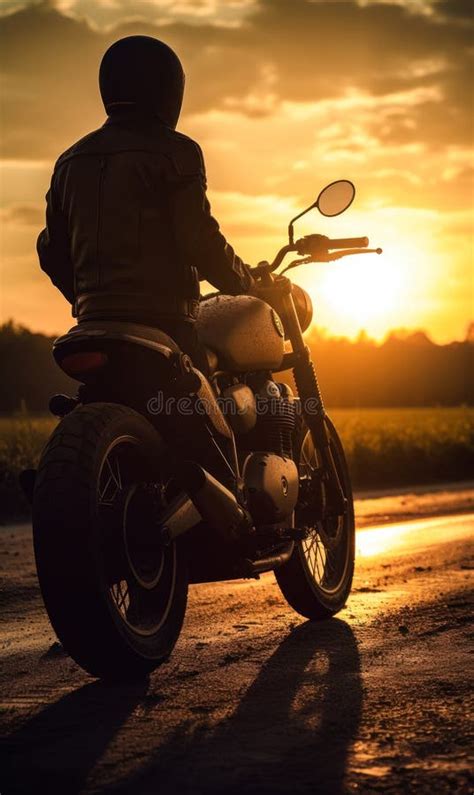 Motorcycle Rider Silhouette At Sunset A Person Riding A Motorcycle On