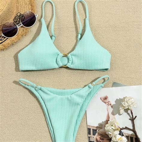 MissMe 現貨比基尼實拍 個顏色規格 歐美高腰編織環扣比基尼 性感泳衣 兩件式泳衣 泳衣 bikini 蝦皮購物