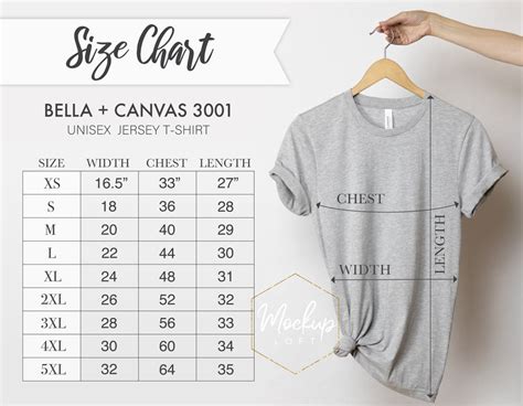 Size Chart Bella Canvas 3001 Tshirt Measurements 3001 Size Chart