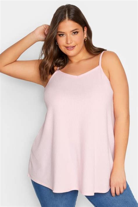 Yours Curve Plus Size Dusky Pink Ribbed Swing Cami Vest Top Yours Clothing