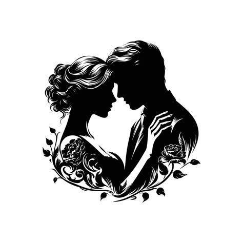 silhouette of a romantic couple in black and white 35153146 Vector Art ...