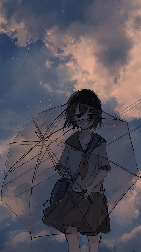 Download Sad Aesthetic Anime Girl With Umbrella Wallpaper | Wallpapers.com
