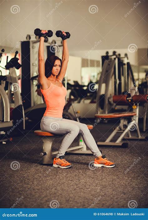 Gorgeous Brunette In The Gym Centre Stock Photo Image Of Bench People 61064698
