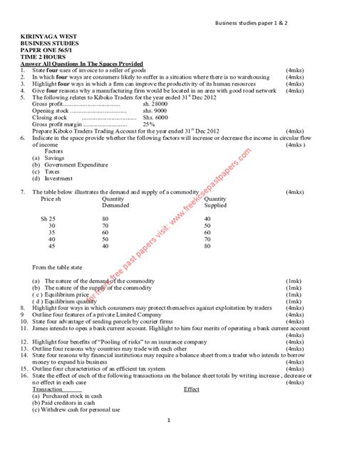 Fillable Online Business Studies Paper 1 Topics And Core Notes Grade 12