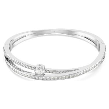 Hyperbola Bangle Mixed Cuts White Rhodium Plated Swarovski