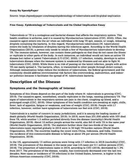 📗 Free Essay Epidemiology Of Tuberculosis And Its Global Implication