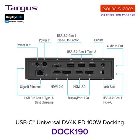 Targus USB-C Universal DV4K Docking Station w/ 100W Power Delivery — FULL-HEIGHT (LEN-OPT) (DOCK190-FULL-HEIGHT-LEN-OPT)