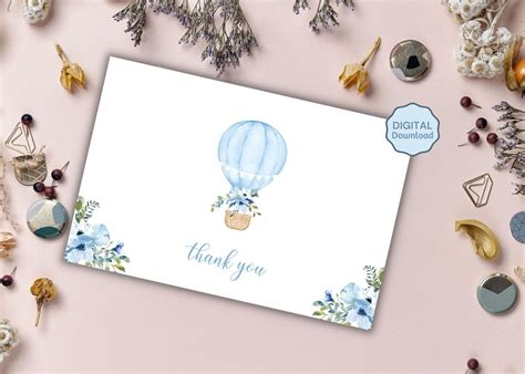 EDITABLE Blue Floral Hot Air Balloon Baby Shower Thank You Etsy