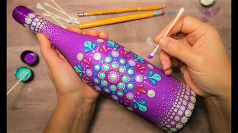 Easy Dot Mandala Art Bottle Painting Using Only Qtip Toothpick Pencil