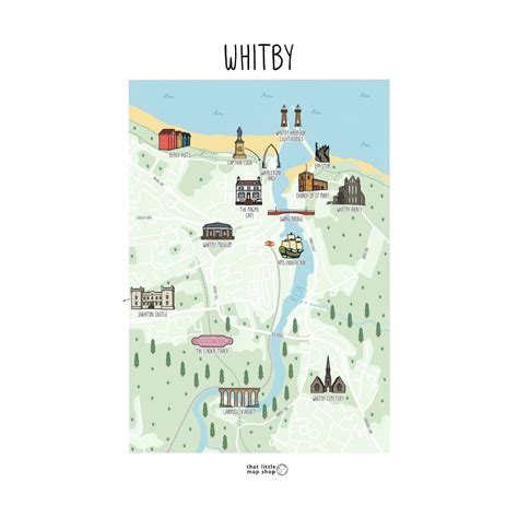 Map Of Whitby Print, Illustrated Whitby Map + Customisation