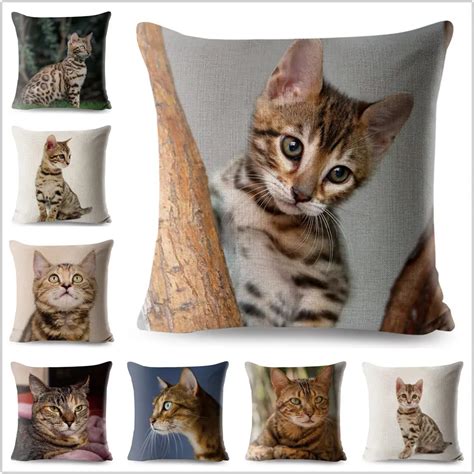 Cute Pet Cat Cushion Cover Bengal Cats Pillow Case Linen Pillow Covers