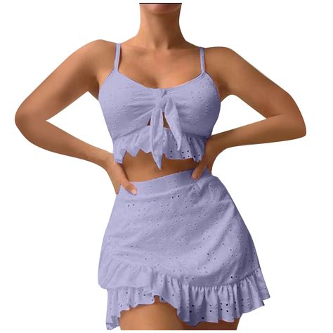 Wreesh Womens Piece Swimsuits Bikini Set With Swim Skirt Bathing Suit Mini Wrap Skirt Beach