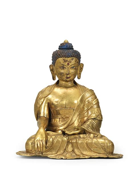 Bonhams A Large Gilt Copper Alloy Repoussé Figure Of Buddha Shakyamuni Tibet 17th Century