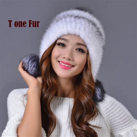 Real Mink Fur Hat For Women Winter Knitted Mink Fur Cap With With