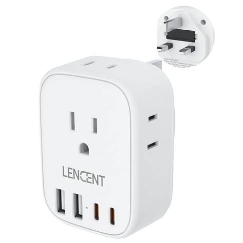 Lencent Us To Uk Ireland Travel Plug Adapter Grounded Type G Outlet