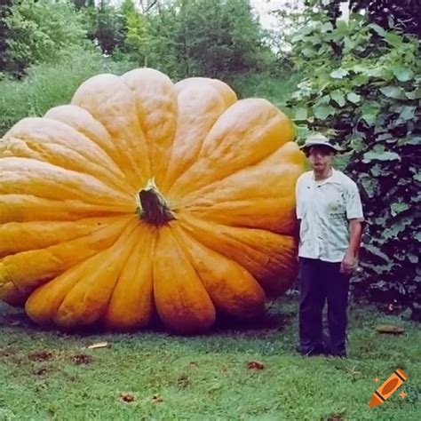 Man Standing Next To A Giant Pumpkin On Craiyon