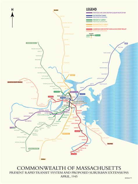 Boston's subway expansion plan, 1945 : MapPorn