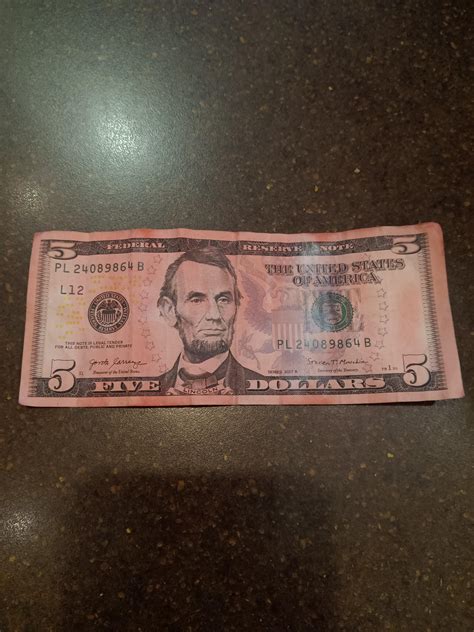 Pink Five Dollar Bill From The Bank Mildlyinteresting