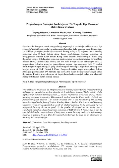 Pdf Pengembangan Perangkat Pembelajaran Ipa Terpadu Model Webbed Dengan Pendekatan Inquiry
