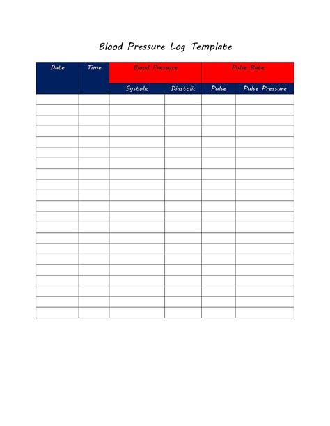 Printable Blood Pressure Log Template