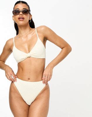 South Beach Bas De Bikini Chancr Taille Haute Effet Froiss Cr Me Asos