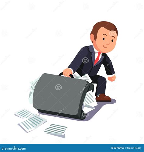 Businessman Dragging Huge Briefcase Full Of Papers Stock Vector